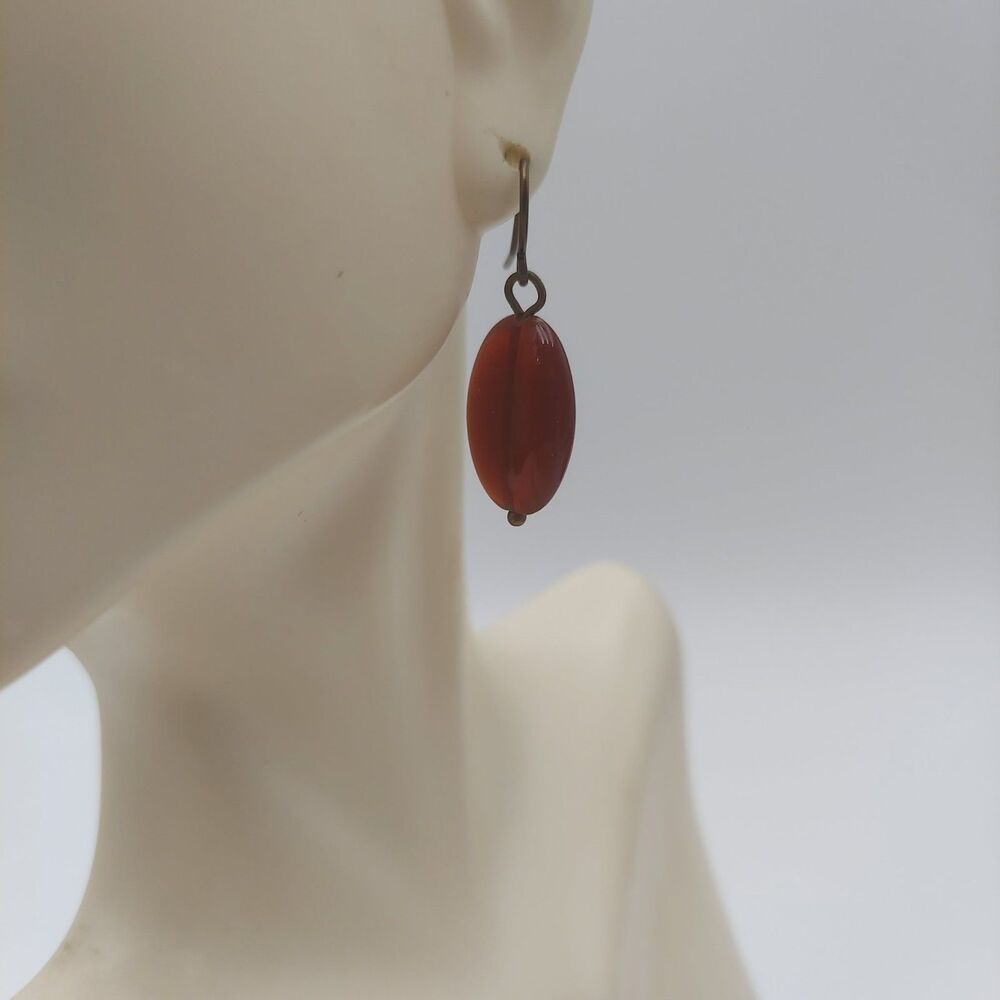 Avon Red/Brown Oval Dangle Earrings Vintage 1"